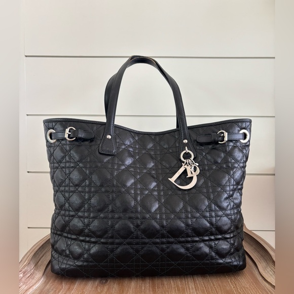 AUTHENTIC CHRISTIAN DIOR QUILTED CANNAGE CANVAS MEDIUM PANAREA TOTE - Picture 1 of 13